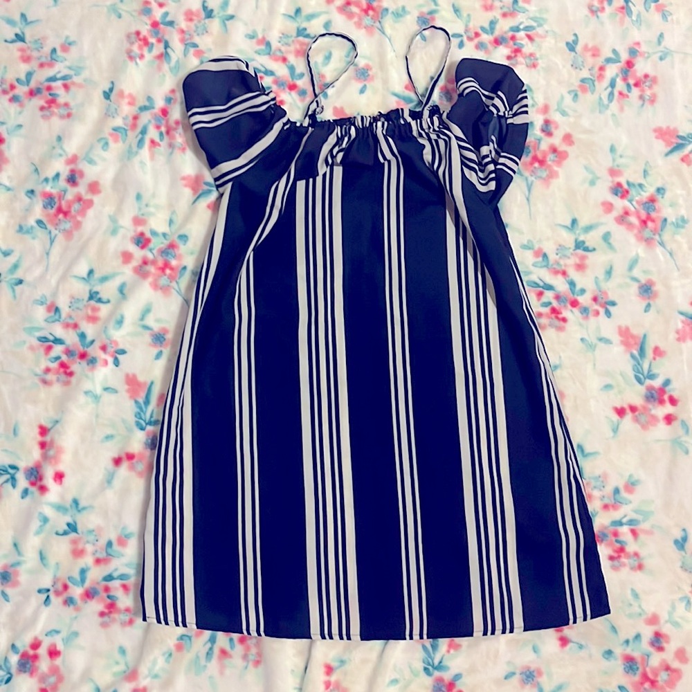 Blue and white striped dress